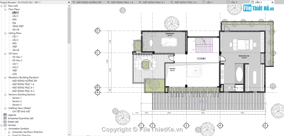 Nhà biệt thư 2 tầng,reit biệt thự 2 tầng,Revit Nhà phố 2 tầng,biệt thự 2 tầng,biệt thự 2 tầng kích thước 11x22m